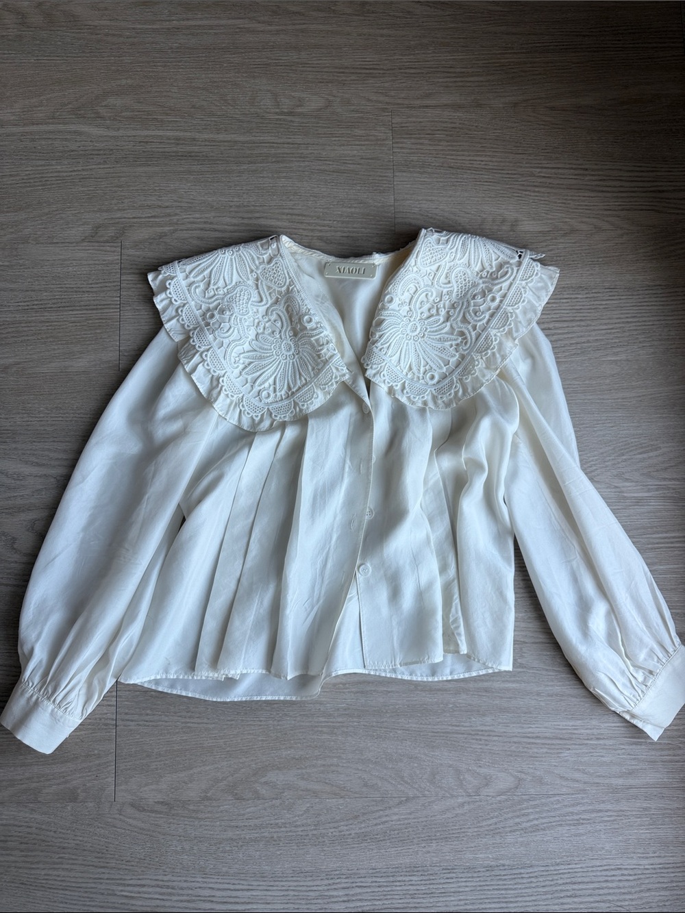 Scalloped Lace Collar Blouse in Ivory - Women Tops
